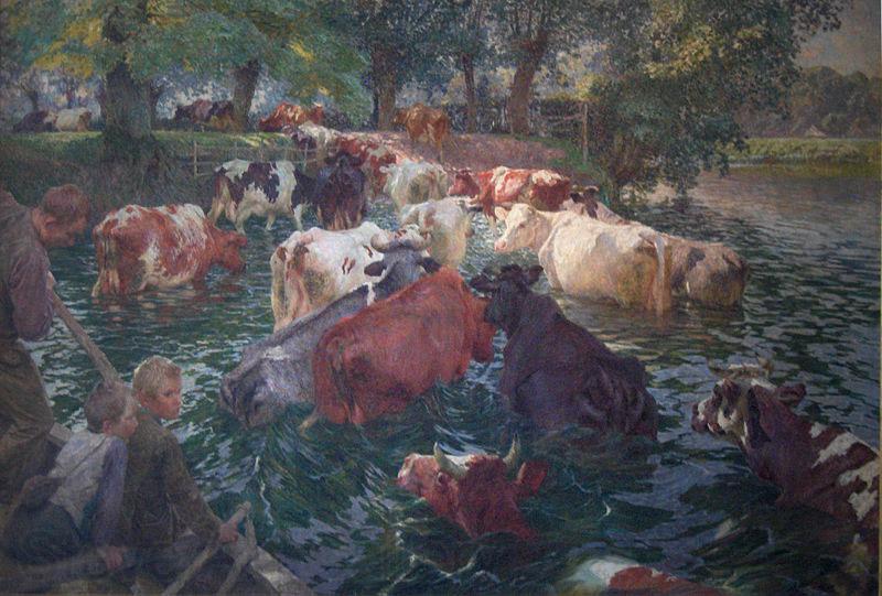Emile Claus Cows crossing the Lys River Spain oil painting art